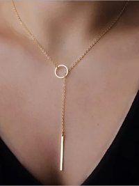 Stunning Gold Plated Line and Circle Y Shaped Necklace