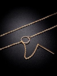 Gold Plated Line and Circle Y Shaped Necklace