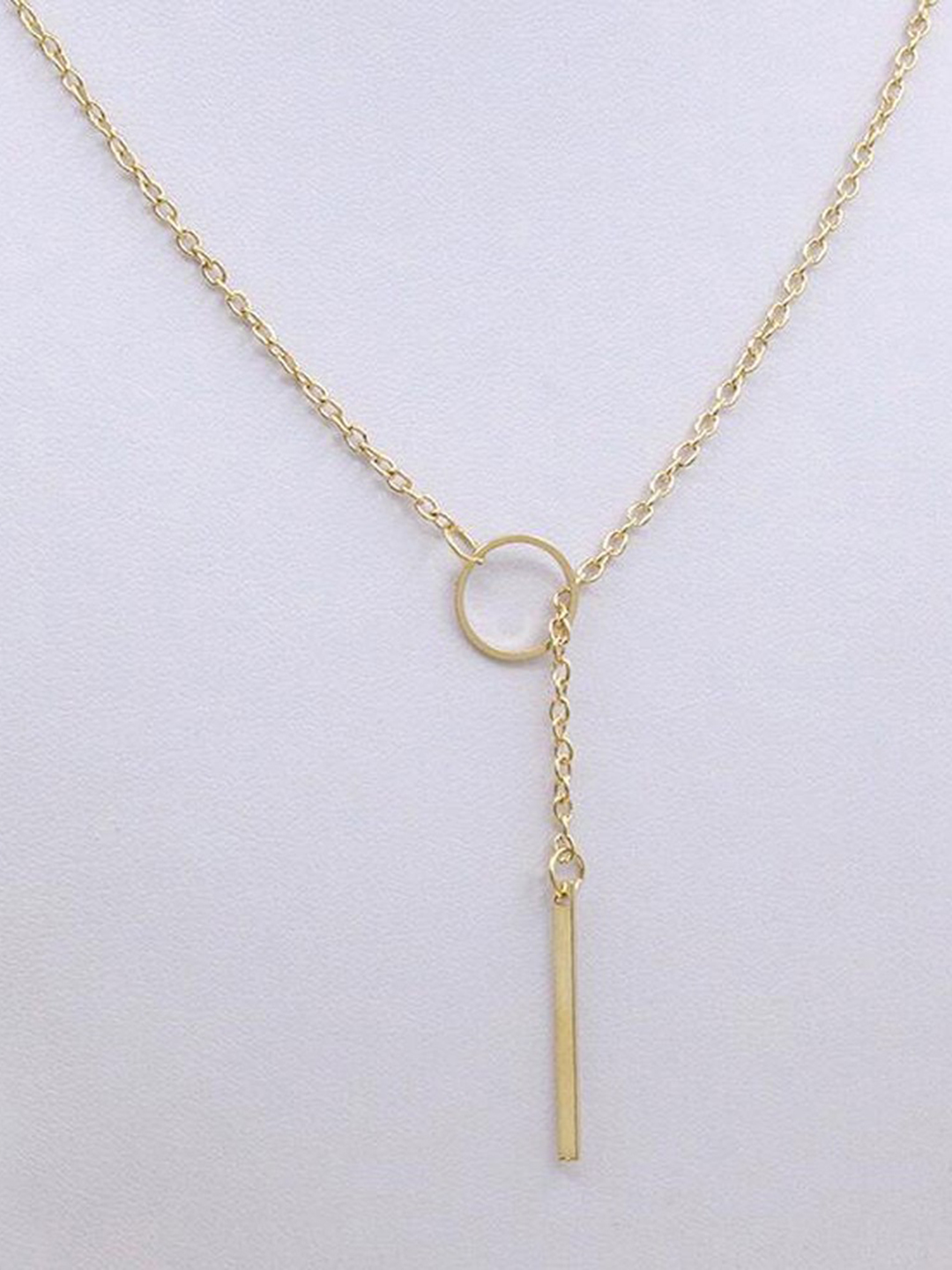 Gold Plated Line and Circle Y Shaped Necklace