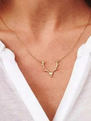Gold Plated Reindeer Animal Horn Pendant Necklace