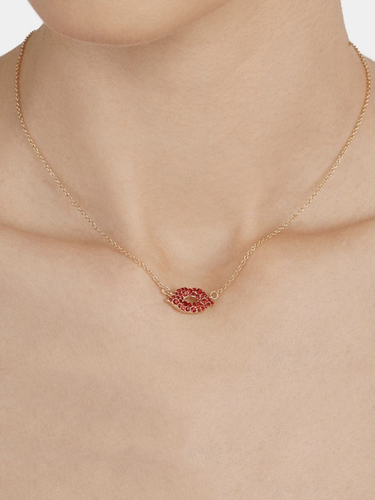 Pretty Silver Plated Red Lip Pendant Necklace