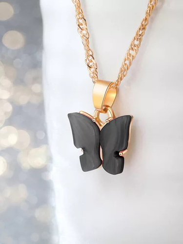 Gold Plated Black Butterfly Pendant Necklace