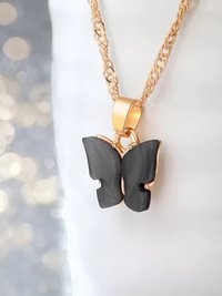 Charming Gold Plated Black Butterfly Pendant Necklace