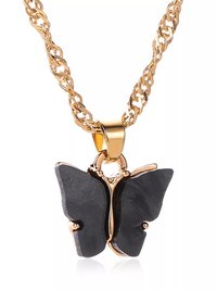 Charming Gold Plated Black Butterfly Pendant Necklace