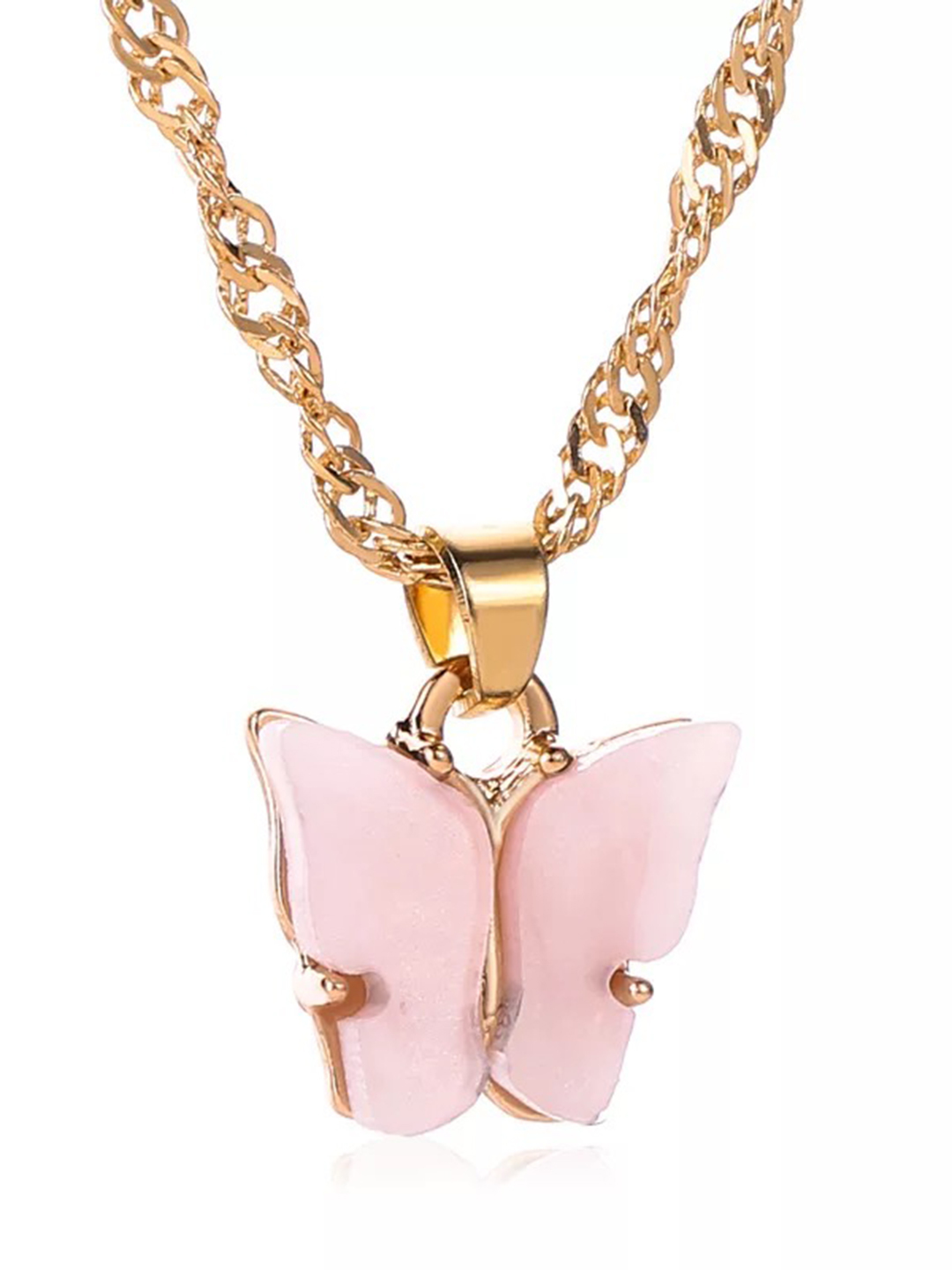 Gold Plated Dark Pink Butterfly Pendant Necklace