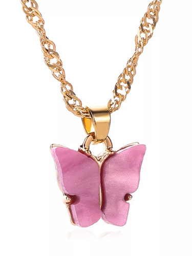 Charming Gold Plated RosePink Butterfly Pendant Necklace
