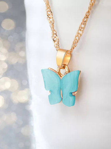 Gold Plated Pink Butterfly Pendant Necklace