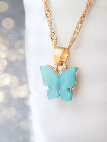 Lovely Gold Plated Pink Butterfly Pendant Necklace Gender: Women