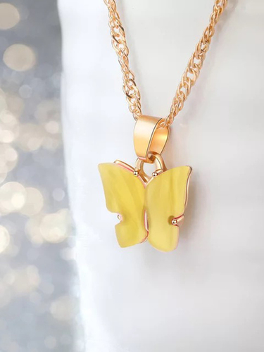Gold Plated Yellow Butterfly Pendant Necklace