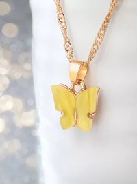Pretty Gold Plated Yellow Butterfly Pendant Necklace