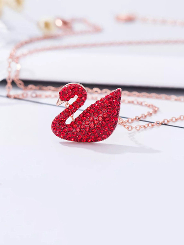 Rose Gold Plated Red Swan Pendant Necklace