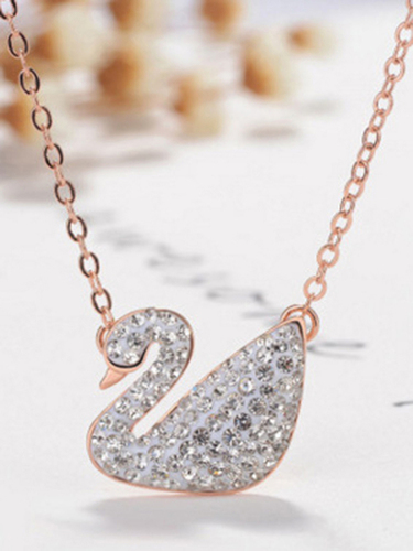 Rose Gold Plated White Swan Pendant Necklace