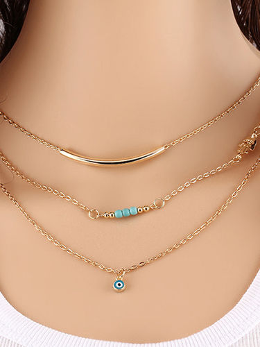 Pretty Gold Plated Triple Layered Evil Eye Blue Beads Pendant Necklace Gender: Women