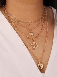Gold Plated four Layered Heart World Pendant Necklace