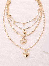 Stunning Gold Plated four Layered Heart World and Earth Pendant Necklace