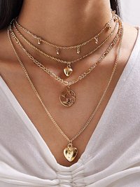 Stunning Gold Plated four Layered Heart World and Earth Pendant Necklace