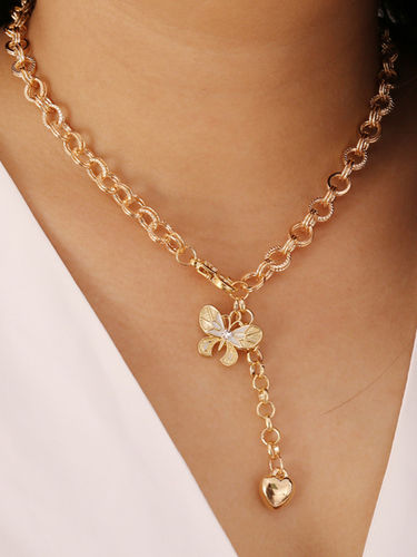 Gorgeous Gold Plated Y Shaped Butterfly Drop Heart Pendant Necklace Gender: Women