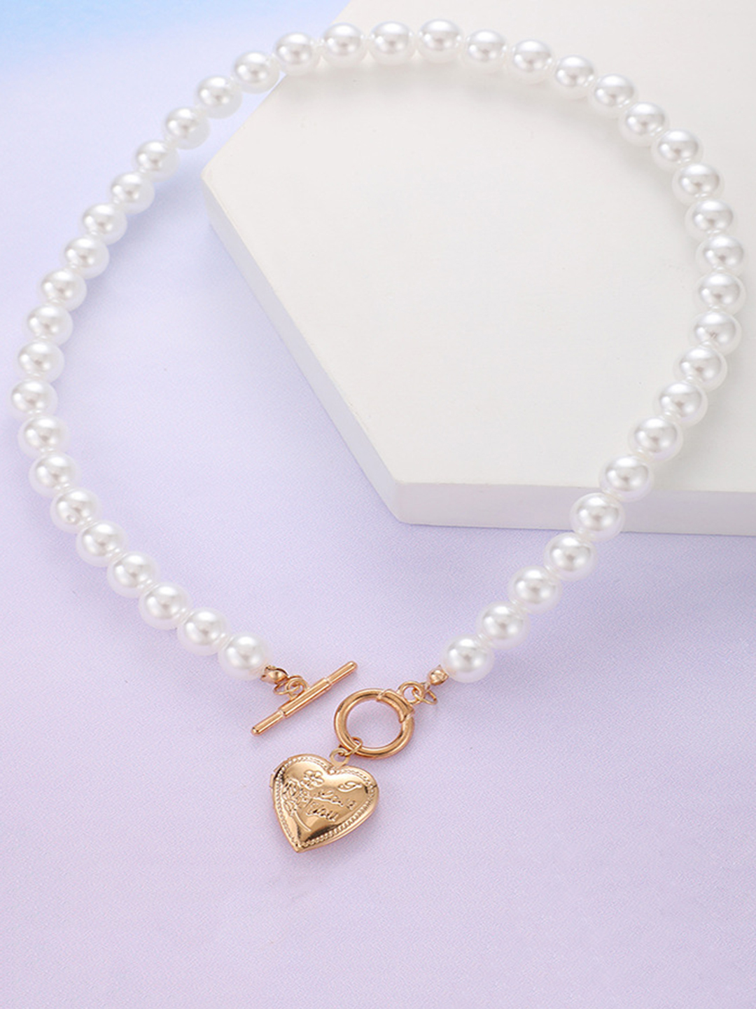 Charming Gold Plated Pearl Drop Heart Pendant Necklace