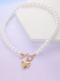 Charming Gold Plated Pearl Drop Heart Pendant Necklace