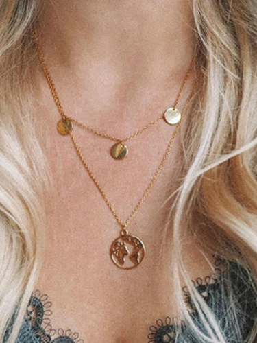 Gorgeous Gold Plated Double Layered Earth World Pendant Necklace