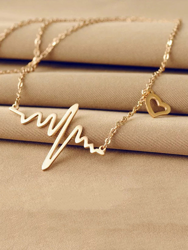 Pretty Gold Plated Heartbeat Pendant Necklace Gold Plated Plated Alloy Necklace Set Gender: Women