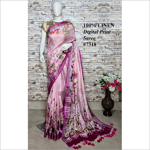 Indian Linen Digital Printed Saree