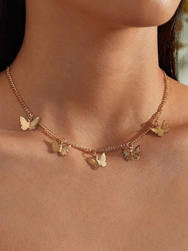 Charming Gold Plated Butterfly Pendant Necklace for Women and Girls