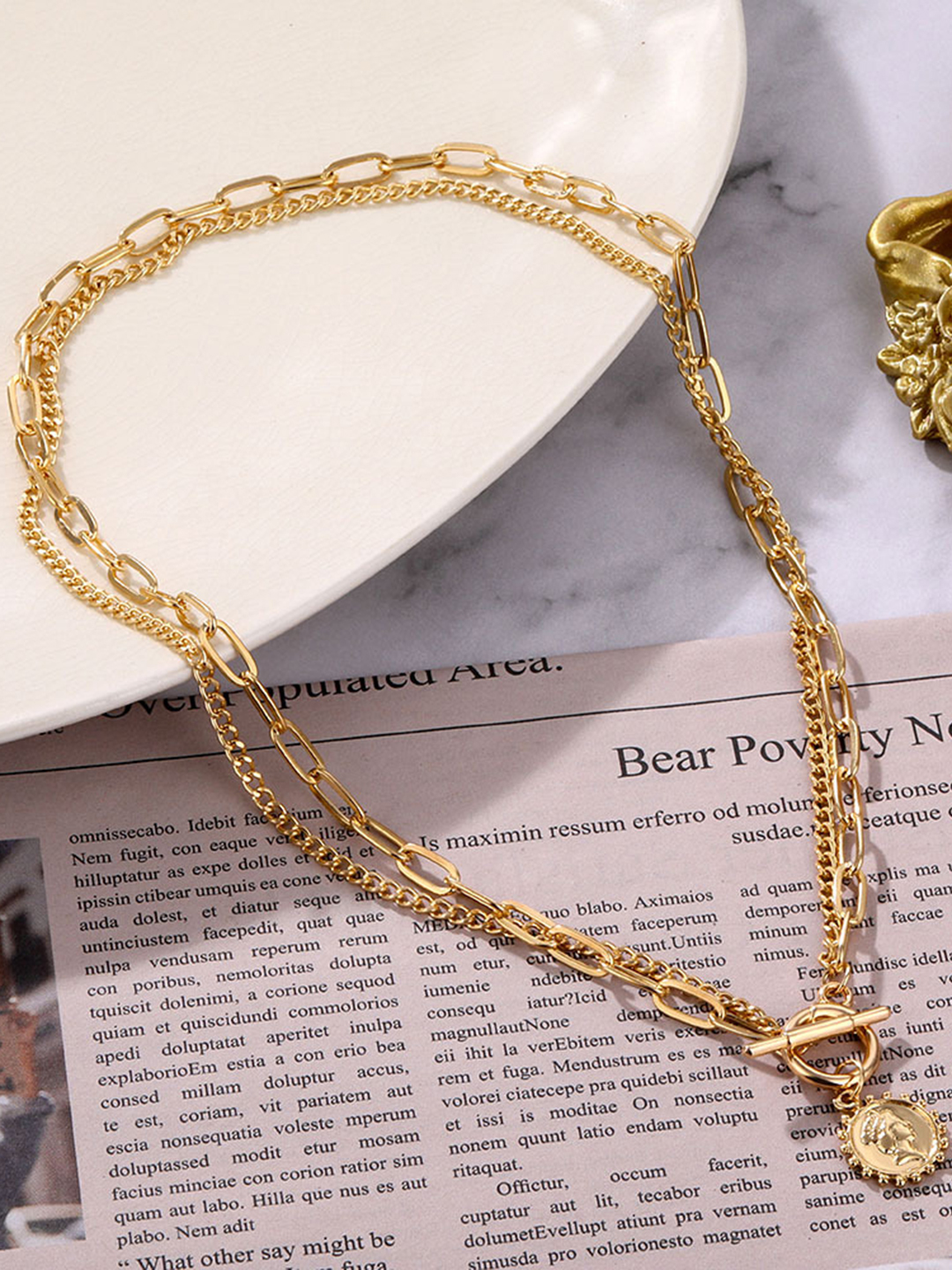 Pretty Gold Plated Coin Pendant Necklace for Women and Girls