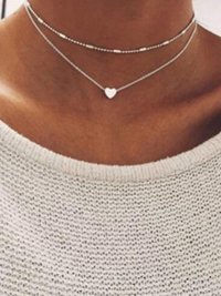 Charming Silver Plated Double Layered Heart Pendant Necklace for Women and Girls