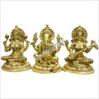8inch Brass Ganesh Laxmi Saraswati Statue