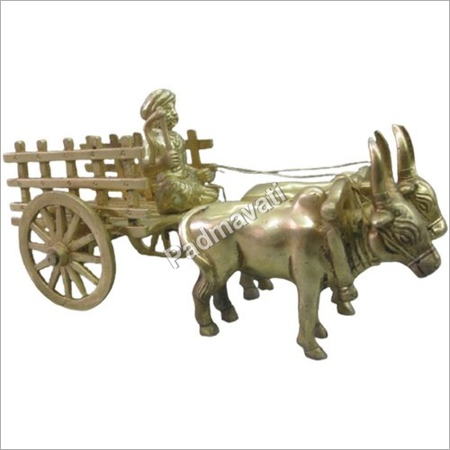 Golden 1570Gm Brass Bullock Cart Statue