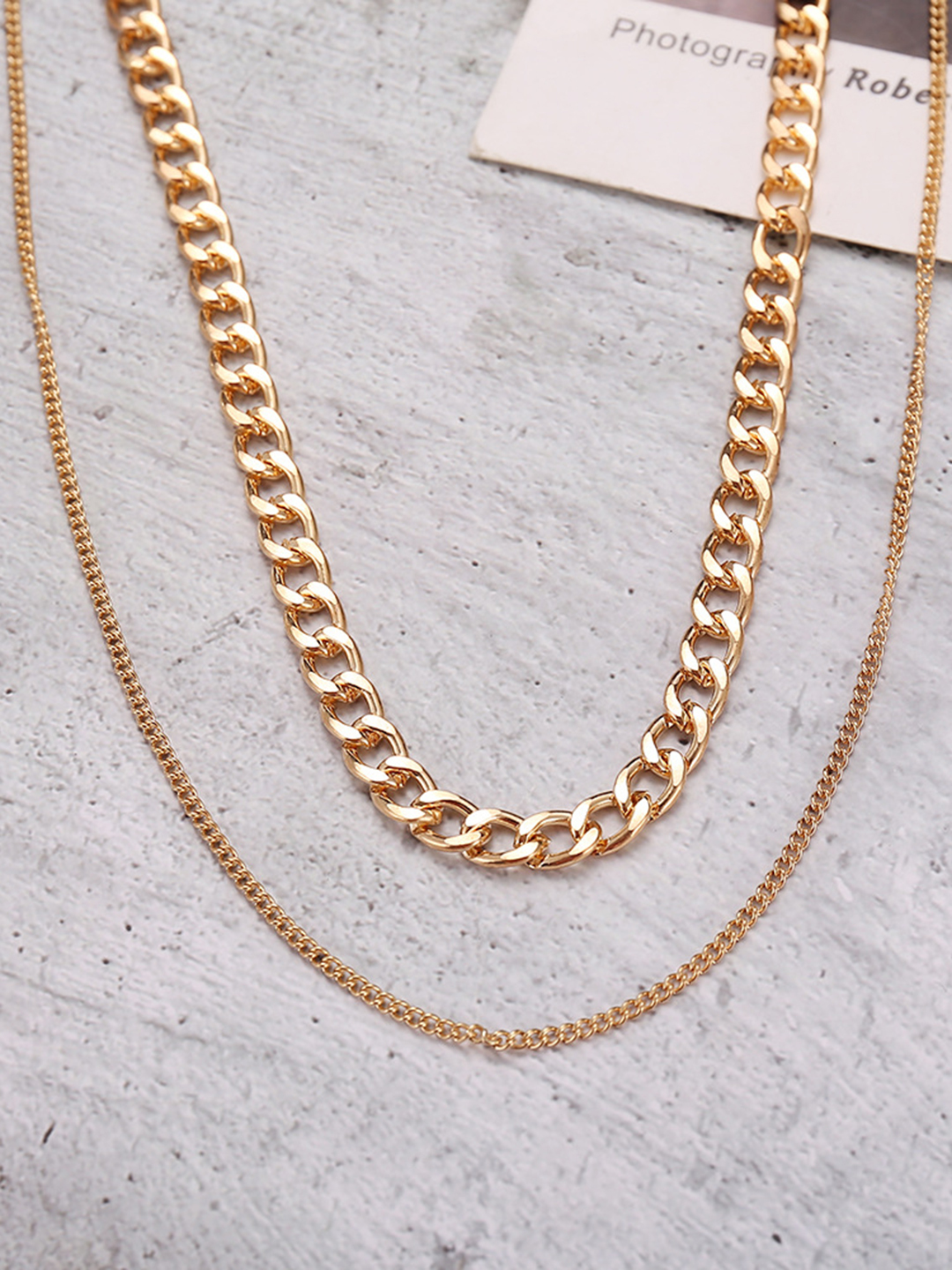 Charming Gold Plated Double Layered Chunky Chain Link Necklace for Women and Girls