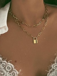 Gold Plated Layered Chunky Chain Lock Pendant Necklace - Alloy, 20 Grams | Fine Jewelry Set For Anniversary, Engagement, Gift, Party, Wedding