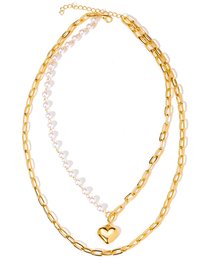 Gorgeous Gold Plated Layered Pearl Chain Heart Pendant Necklace