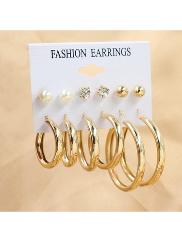 Combo 6 Pair Gold Plated Pearl Hoop Earrings