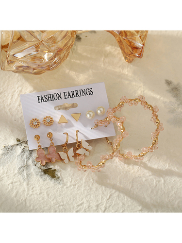 Combo 6 Pair Gold Plated Pearl  Hoop Earring