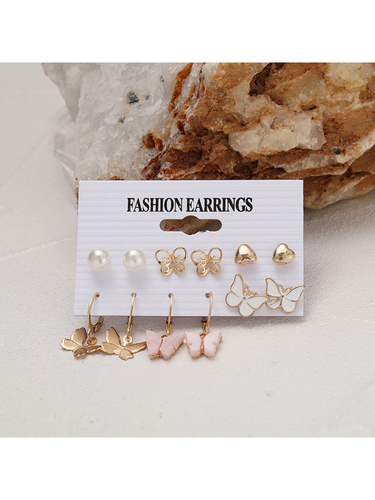 Combo 6 Pair Elegant Gold Plated Crystal Butterfly Hoop Earrings Gender: Women