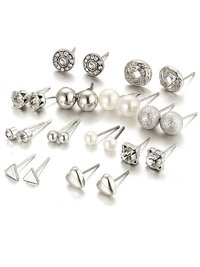 Vembley Combo Of 12 Pair Silver Studded Pearl Stud Earrings For Women and Girls