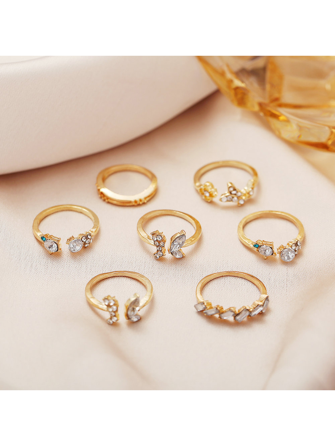 Gold Plated 7 Piece Crystal butterfly Ring Set