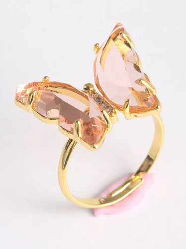 Gold Plated Pink Crystal Butterfly Ring Gender: Women