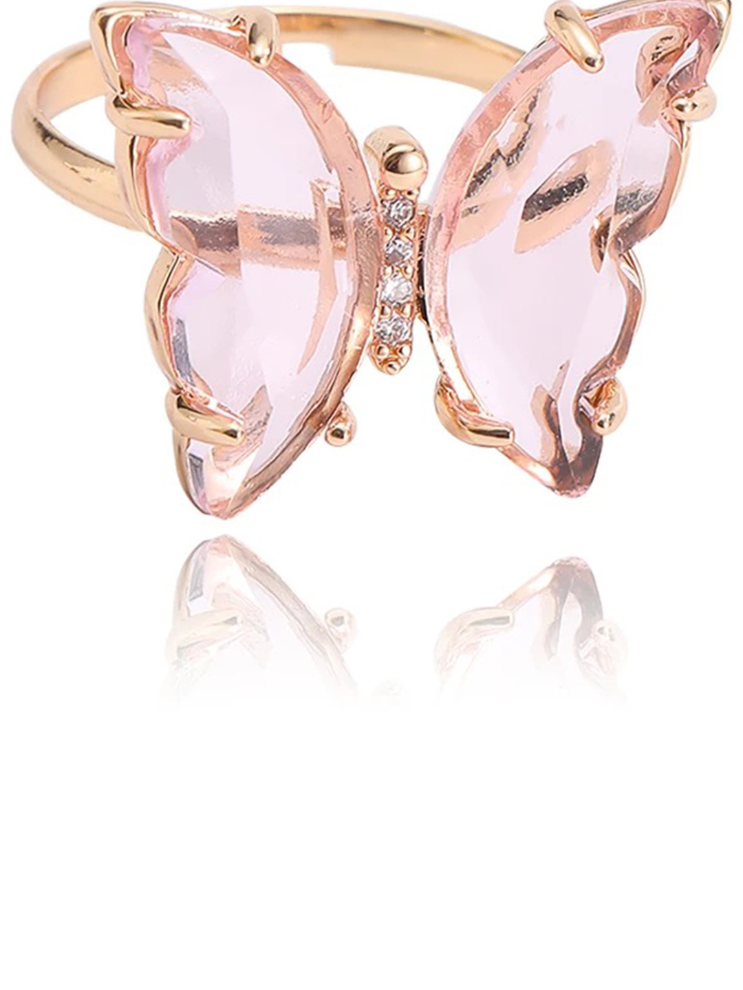 Gold Plated Pink Crystal butterfly Ring