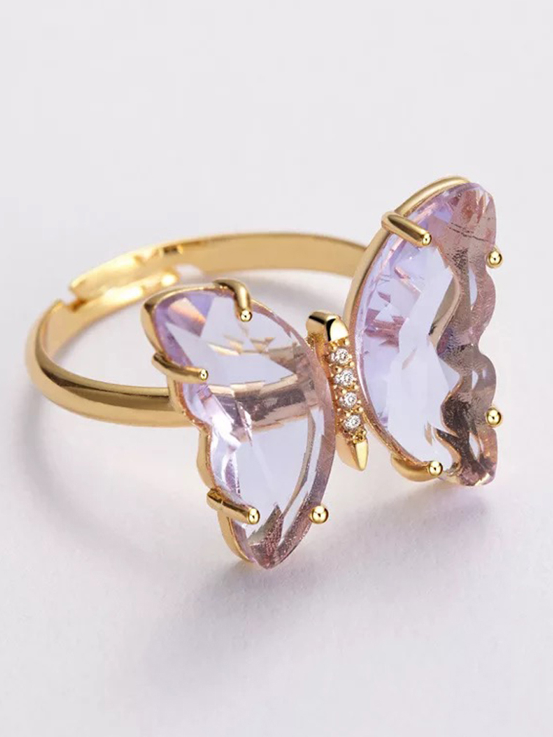 Gold Plated Purple Crystal butterfly Ring Set