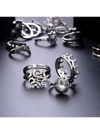 Silver Plated 14 Piece Multi Designs Ring Set