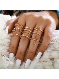 Gold Plated 8 Piece Multi Designs Ring Set