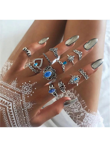 13 Piece Multi Design Silver Plated Ring Set Gender: Women