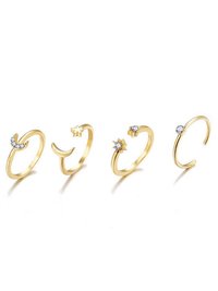 Gold Plated 7 Piece Moon Star Ring Set