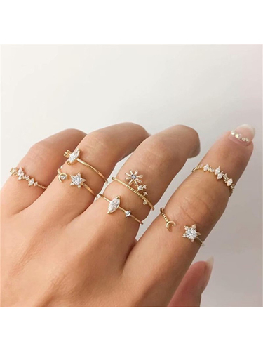Gold Plated 7 Piece Multi Designs Ring Set
