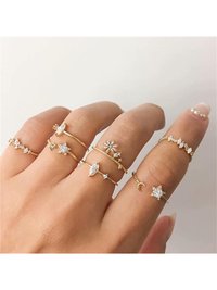 Gold Plated 7 Piece Multi Designs Ring Set