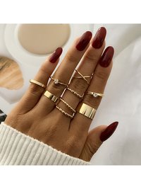 Gold Plated 9 Piece Multi Designs Ring Set