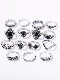 Silver Plated 15 Piece Multi Designs Ring Set